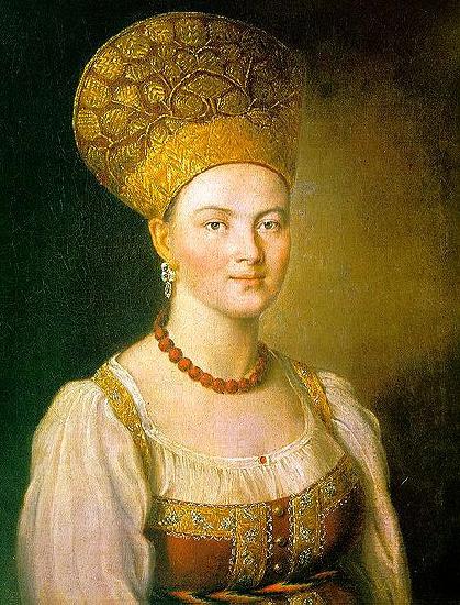 unknow artist Portrait of an Unknown Woman in Russian Costume Sweden oil painting art